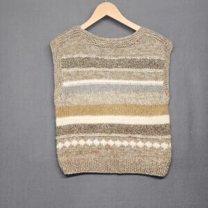 Vintage Intuitions Sweater Vest Womens Medium Wool Blend Tan Stripes 80s 90s